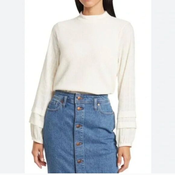 MADEWELL Weavemix Mockneck Bubble Sleeve Top Cream Size Medium - Picture 1 of 7